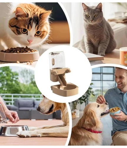 Comedero y Bebedero Autom&aacute;tico para Mascotas - Jaula Colgante para Perros y Gatos con Taz&oacute;n de Acero Inoxidable y Dispensador de Agua Grande - Ideal