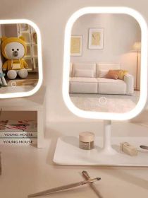 Espejo de maquillaje LED de escritorio con 3 tonos de luz