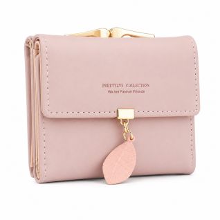 Billetera Corta Para Mujer Con Dije Hoja Elegante