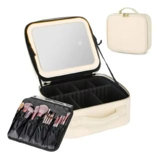 Maletín de Maquillaje OBOX Verano, Bolsa Cosméticos con Espejo y Luz, Organizador de Viaje Espacioso