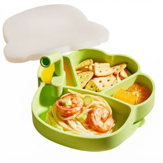 Plato Infantil Con Compartimentos Tapa En Silicona en Forma De Flor