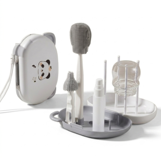 Set de Limpieza para Biberones 6 en 1 Portátil, Kit de Cepillos de Silicona Plegable con Escurridor