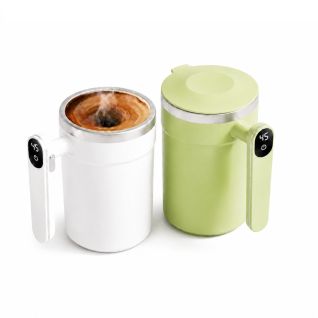 Taza de café automática de acero inoxidable con batidor eléctrico recargable