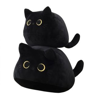 Cojín de Peluche Gatito Negro Acolchado Suave para Sofá y Dormitorio