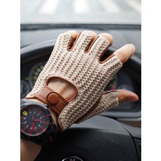 Guantes sin dedos de cuero y tejido para conducir