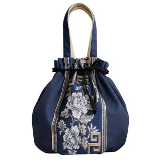 Bolsa Almuerzo Algodón Estilo Chino Azul Blanco - Elegante Porta Comida Diseño Tradicional