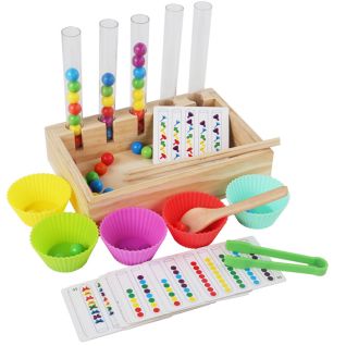 Juego Didáctico Cuentas Montessori Colores con Pinzas y Tubos para Niños 2-3 Años