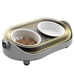 Cuenco doble para gatos y perros con protección de cuello, antideslizante, inclinación 15°, ideal para comida y agua.