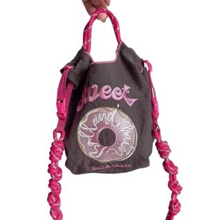 Bolso Pequeño Nailon Compras Rosado Donut Bordado Bolso Mano Hombro Mujer