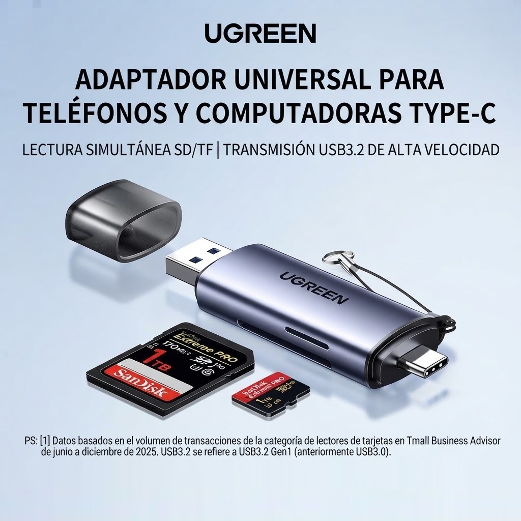 Lector UGREEN USB-C 3.0 Tarjetas SD MicroSD Alta Velocidad